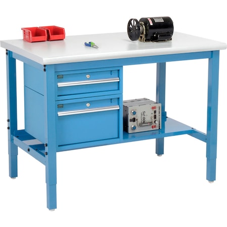 Global Industrial 48 x 30 Production Workbench, Laminate Safety Edge, Drawers & Shelf, Blue 319283BL